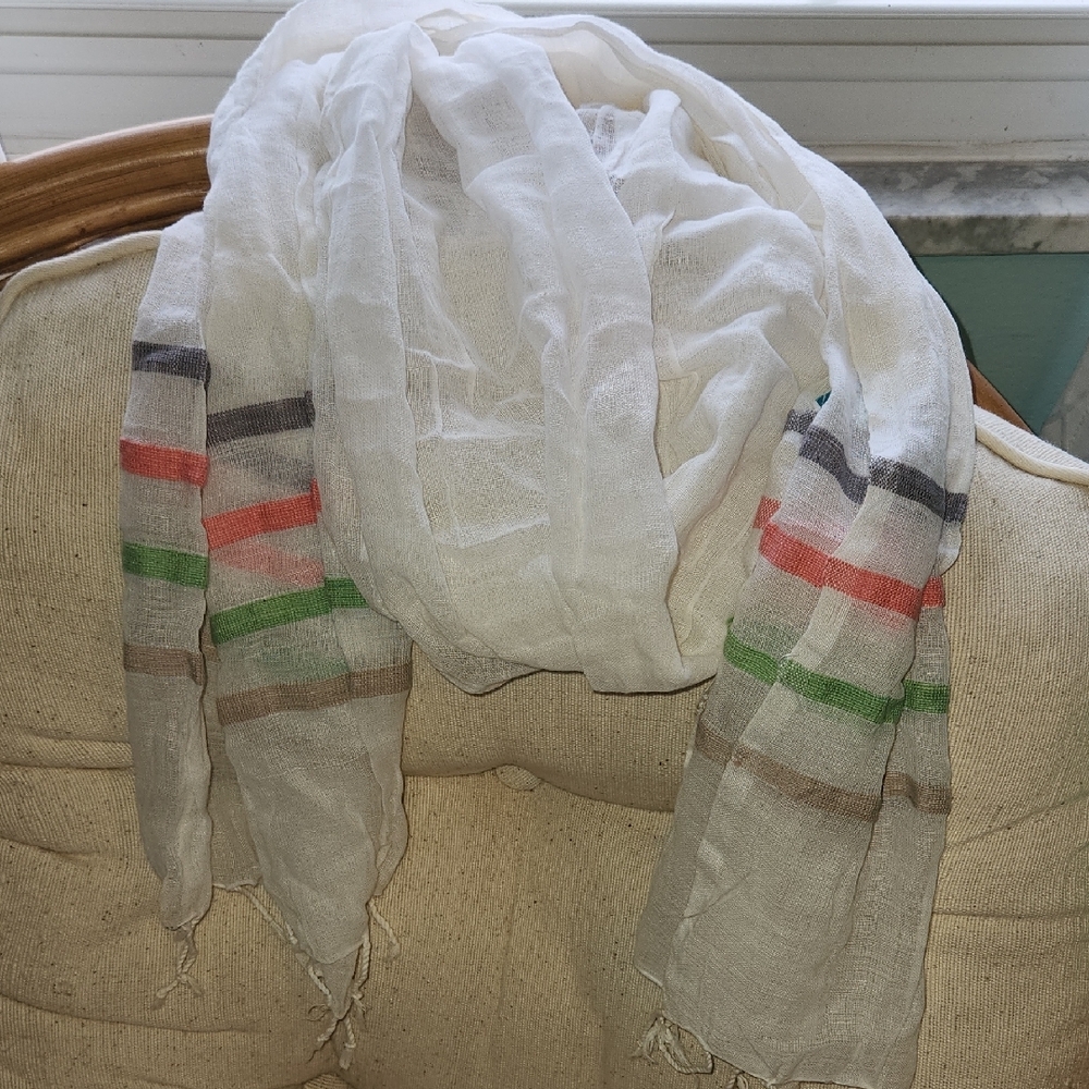 Able Sheer White Scarf with Multicolor Stripes